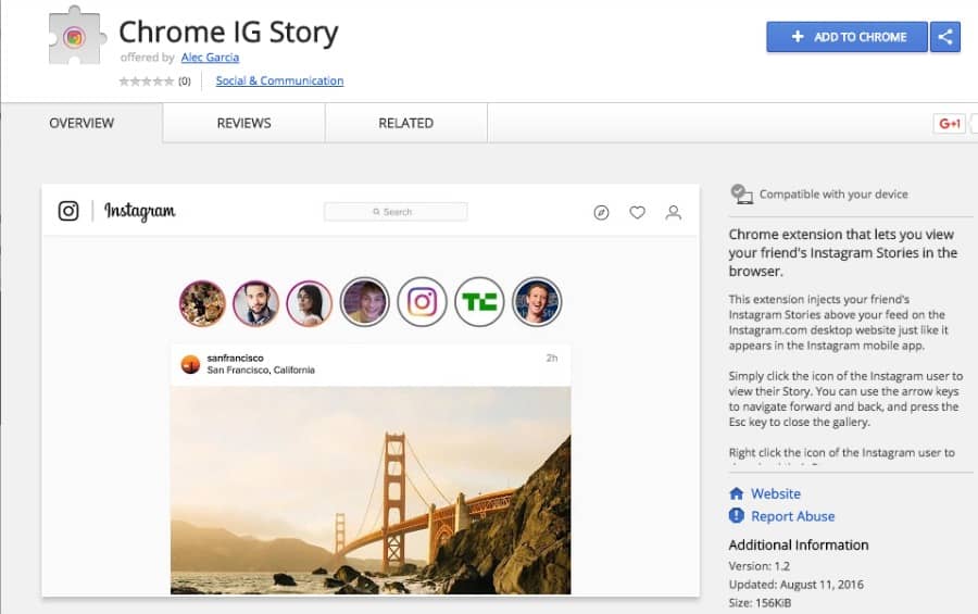 Instagram Stories Chrome Extension