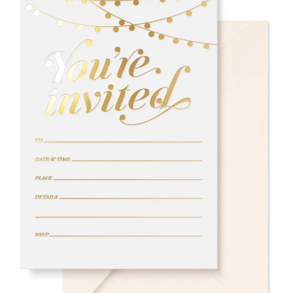 25 Gold Foil Traditional Invitations with Envelopes
