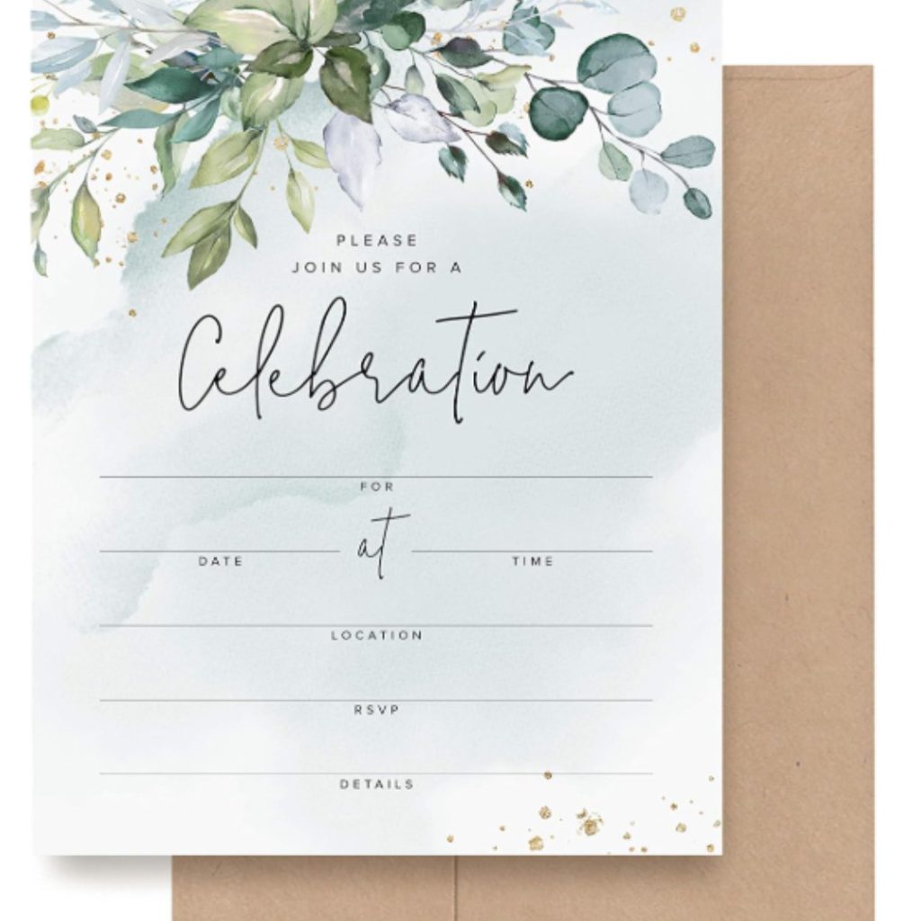 Bliss Collections Coral & Greenery Watercolor Invitations with Envelopes