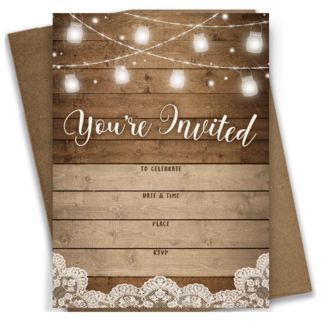 Printed Party Fill-in Invitations and Envelopes Rustic